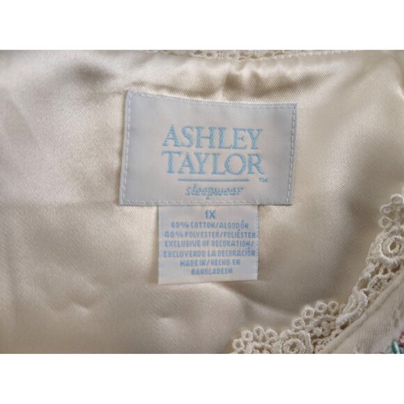 NWT Ashley Taylor Nightgown XL Brushed Knit Lounger Embroidered Flower White - Picture 6 of 6